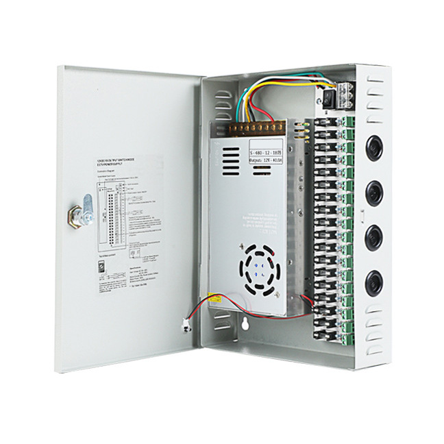 480W 40A 18CH DC12V Output Switch Mode CCTV Distribution Box Portable Power Supply For IR Camera Monitoring Equipment LED Tape Lights 480W 40A 18CH DC12V Output Switch Mode CCTV Distribution Box Portable Power Supply For IR Camera Monitoring Equipment LED Tape Lights